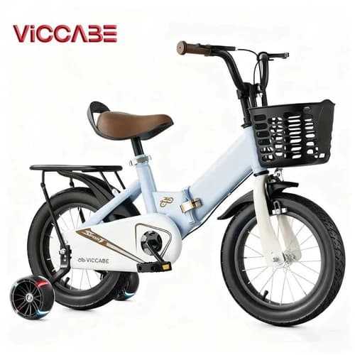 VICCABE foldable kids’ bicycle, light blue with front basket