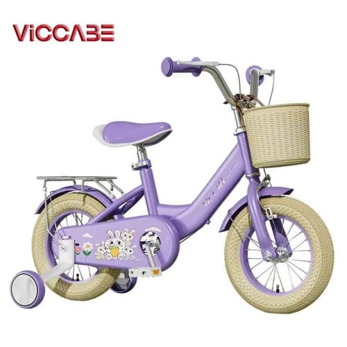 VICCABE training bike for children, purple with tan basket